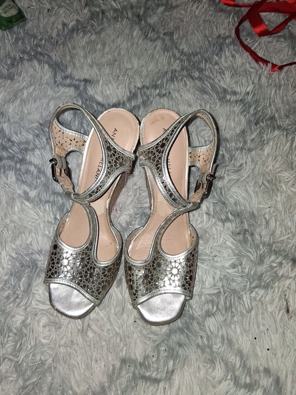 ANTONIO MELANI Silver Metallic Wedge Sandals